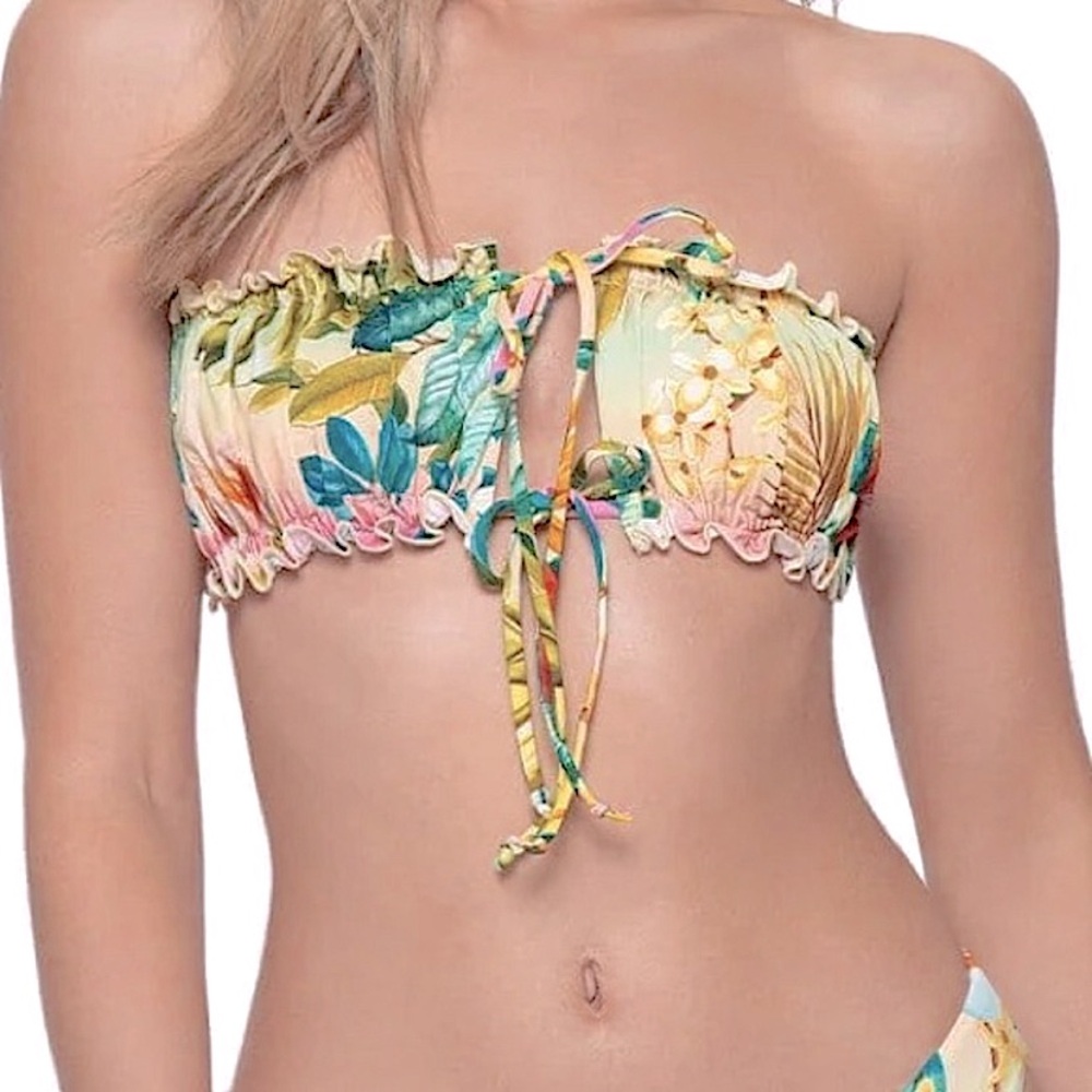 PQ Swim Bikini Top Only OASIS REMI RUCHED BANDEAU Lined Yellow Floral